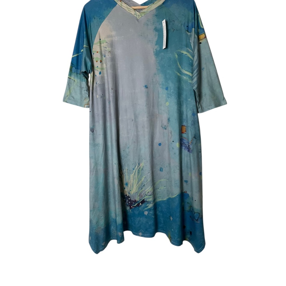 NWT 3 Potato Dress Tunic Green Print Floral Art to Wear S/M 2835 - Picture 3 of 5